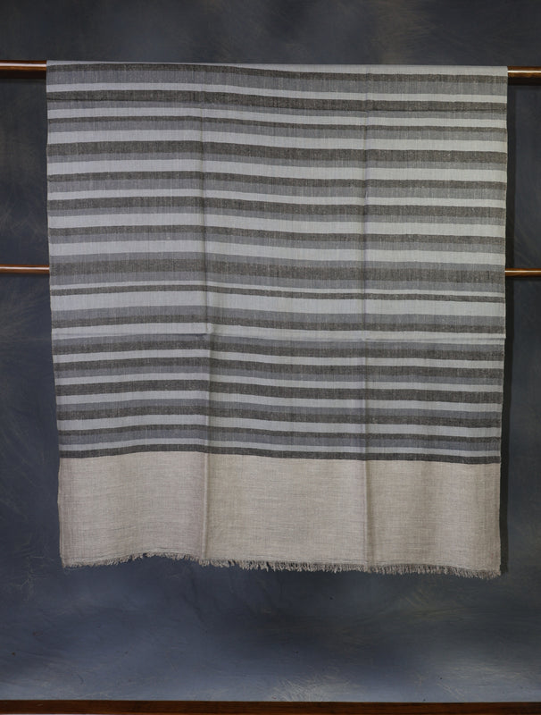 Natural Ivory Striped handwoven Cashmere Pashmina Shawl