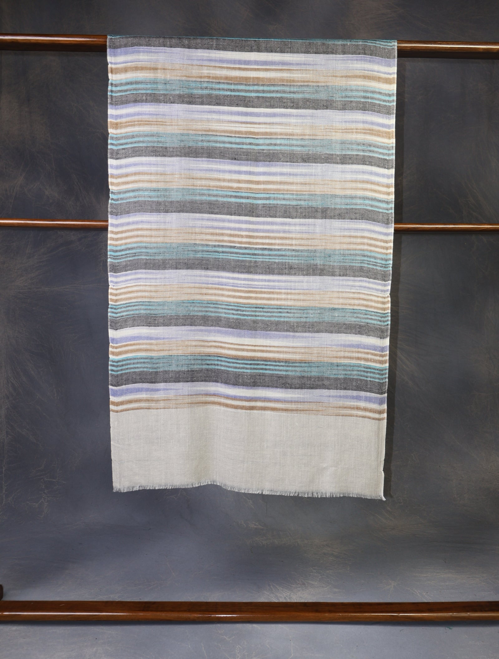Ivory Base Multicolor Striped Handwoven Cashmere Pashmina Scarf