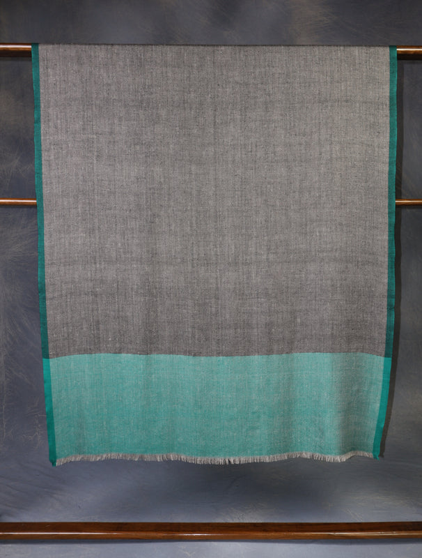 Black Base and Green Border Handwoven Cashmere Pashmina Shawl
