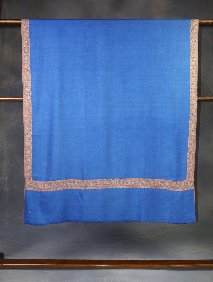 Blue Base Big Border Embroidery Cashmere Pashmina Shawl