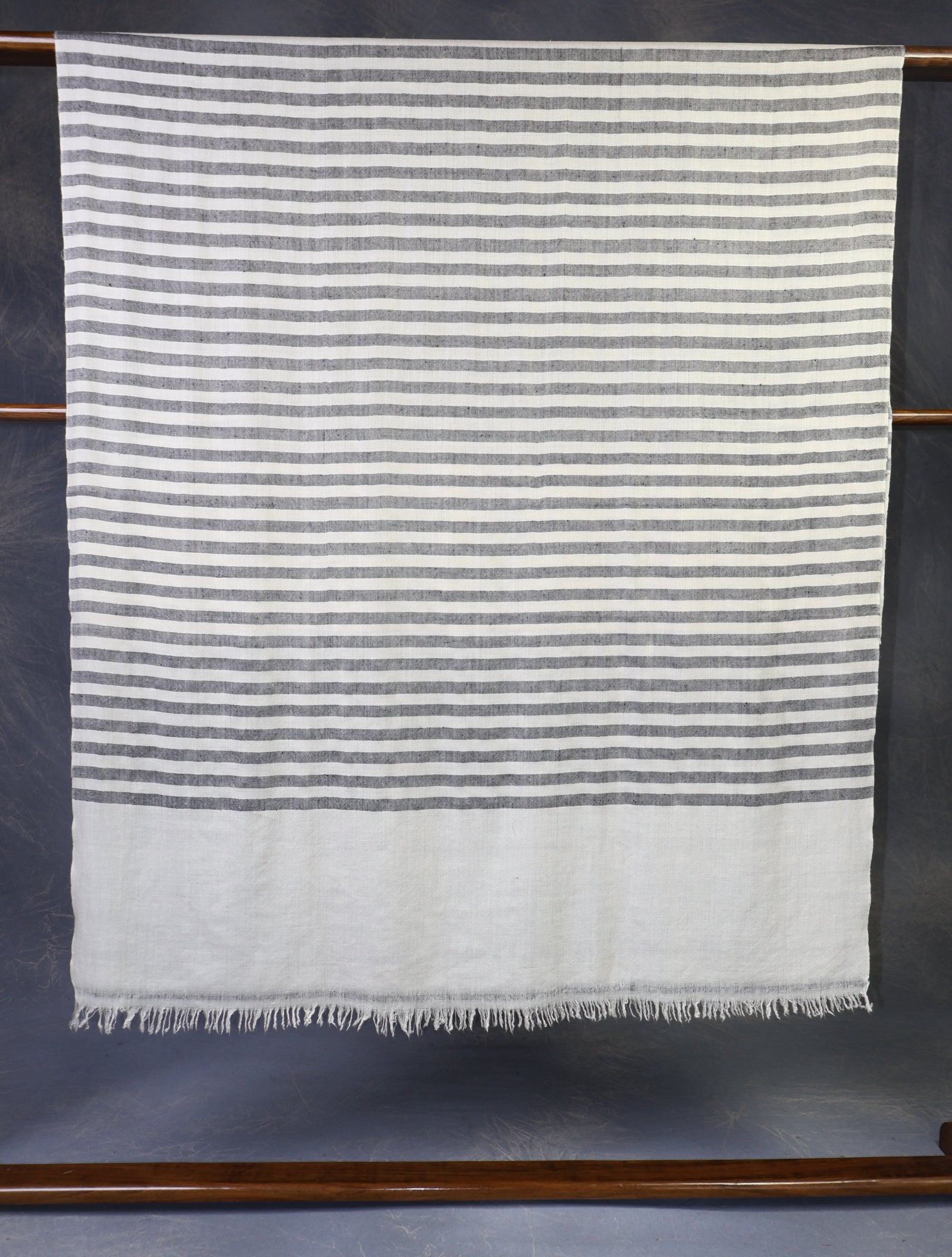Ivory and Black Striped Handwoven Cashmere Pashmina Shawl