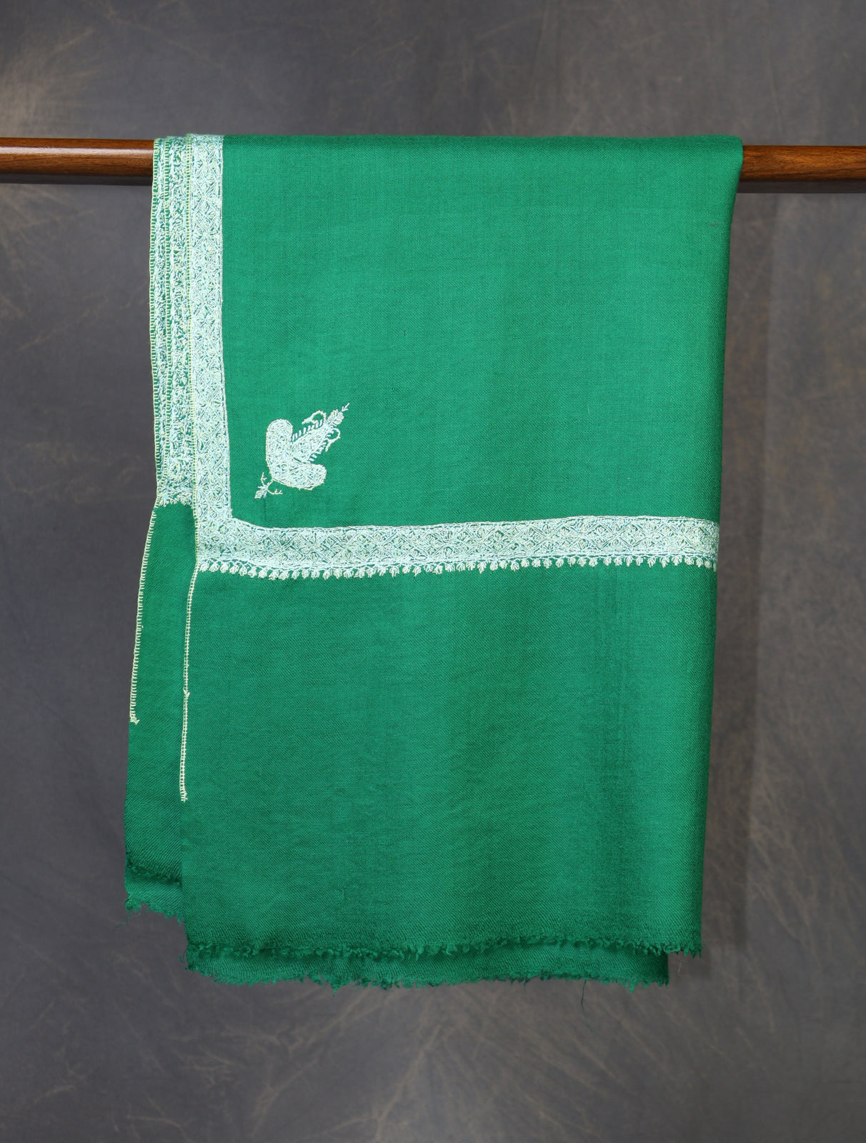 Green Base With White Border Embroidery Cashmere Pashmina Shawl