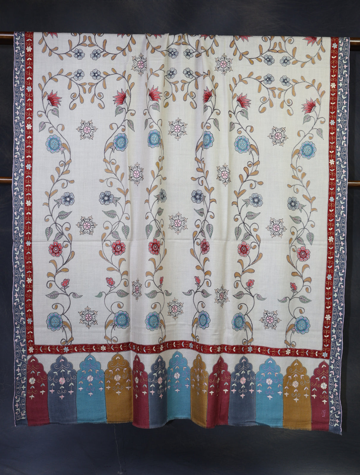 2.5 Yard Cream Color Kalamkari Pashmina Shawl