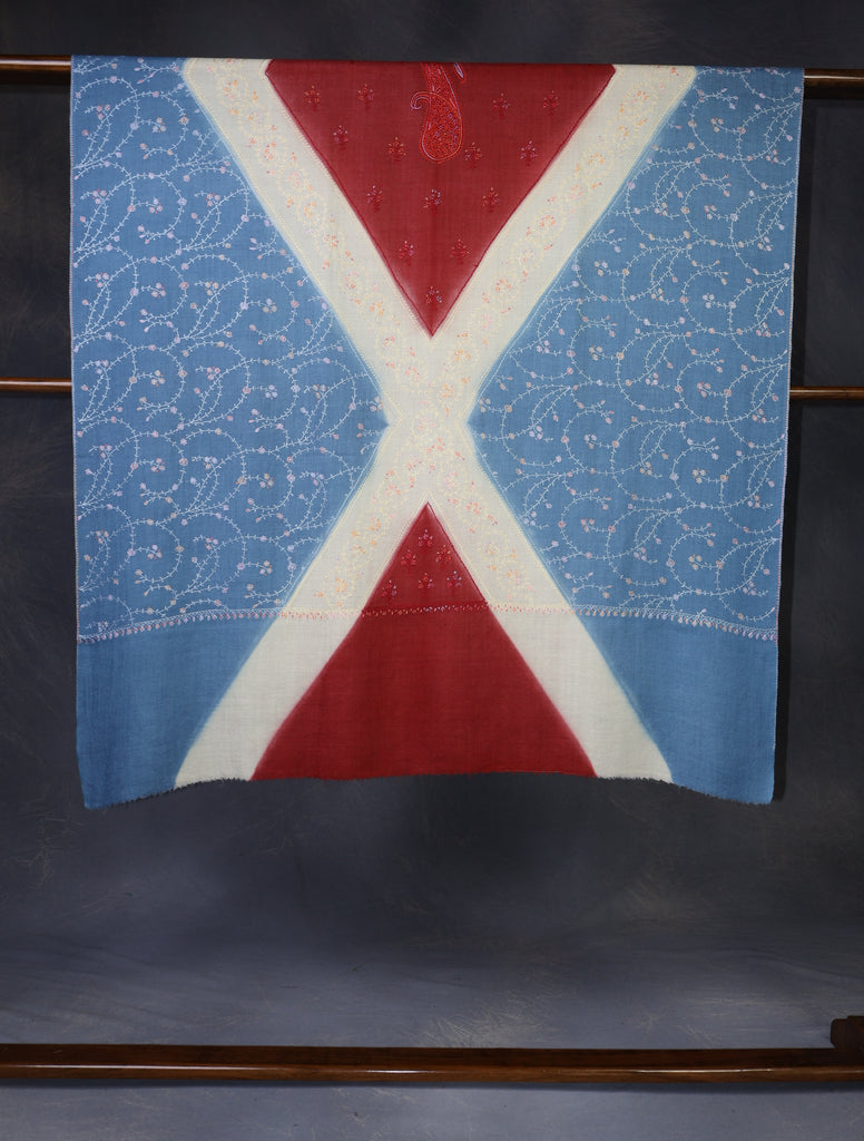 Triple Dye  Jali Sozni Embroidery Shawl