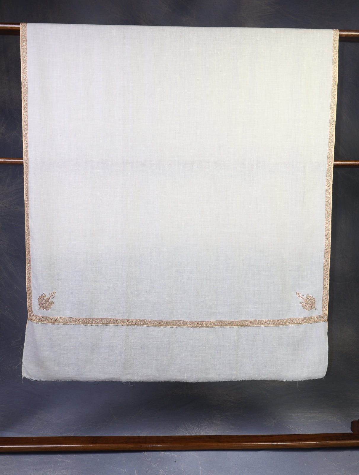Ivory Base Yellow Border Embroidery Cashmere Pashmina Shawl