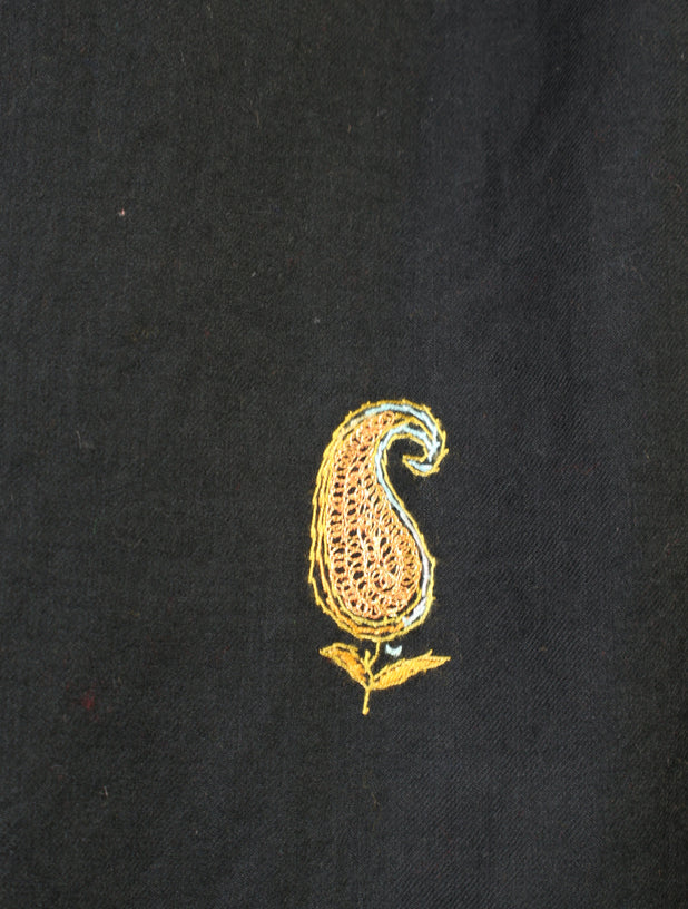 Black Base With Zari and Sozni Embroidery Merino Wool Shawl