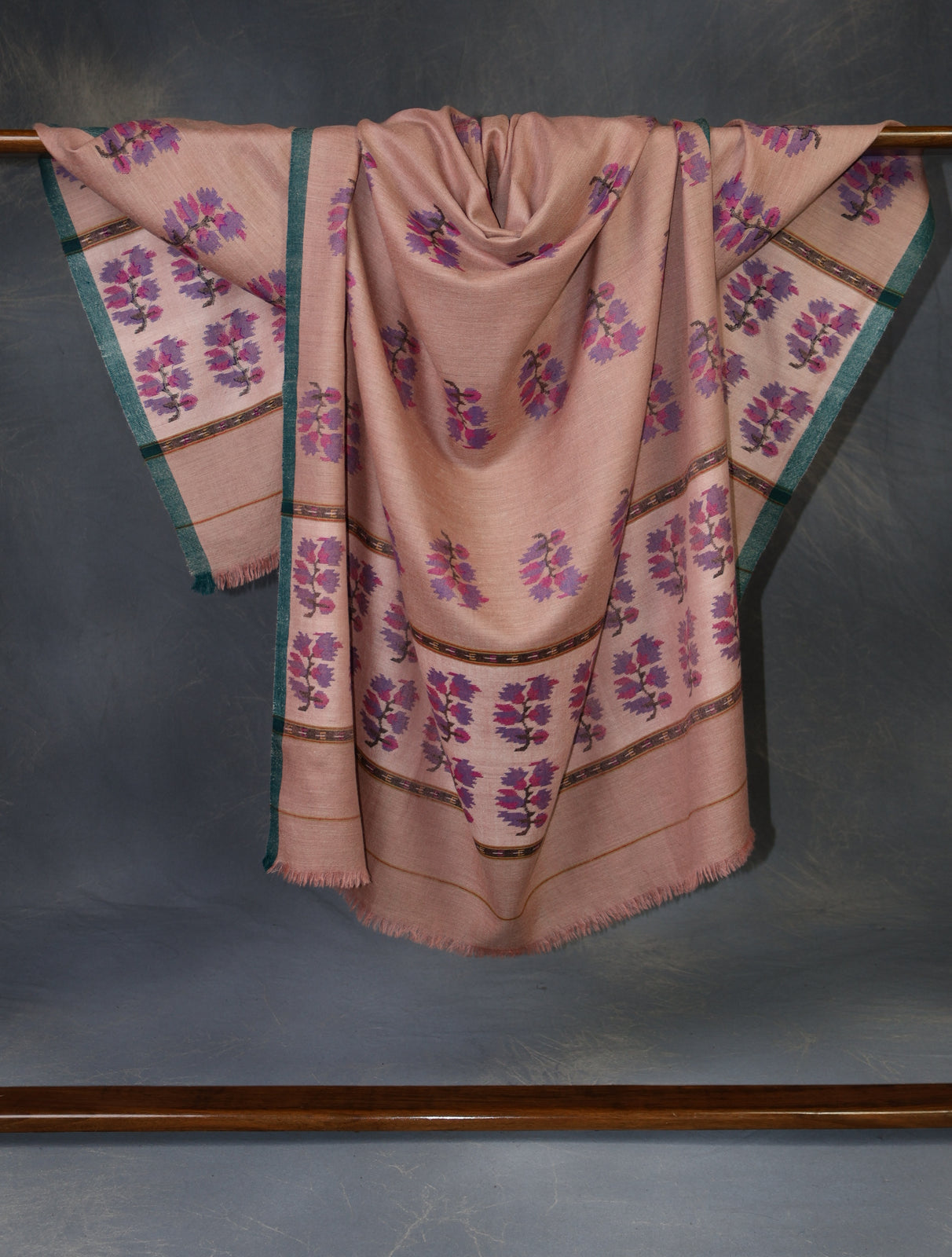 Blush Pink Kani Floral Pashmina Shawl
