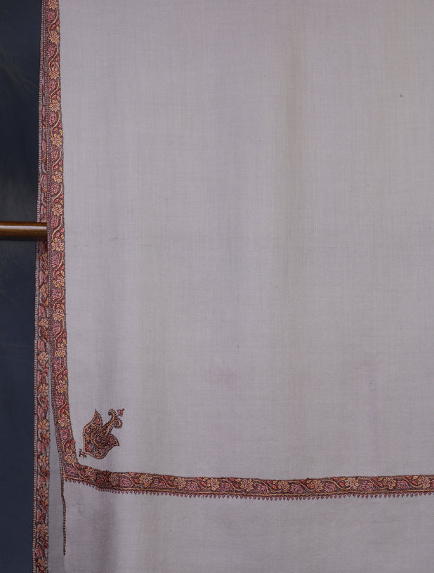 3 yard Pale Pink Base With Border Embroidery Merino Shawl