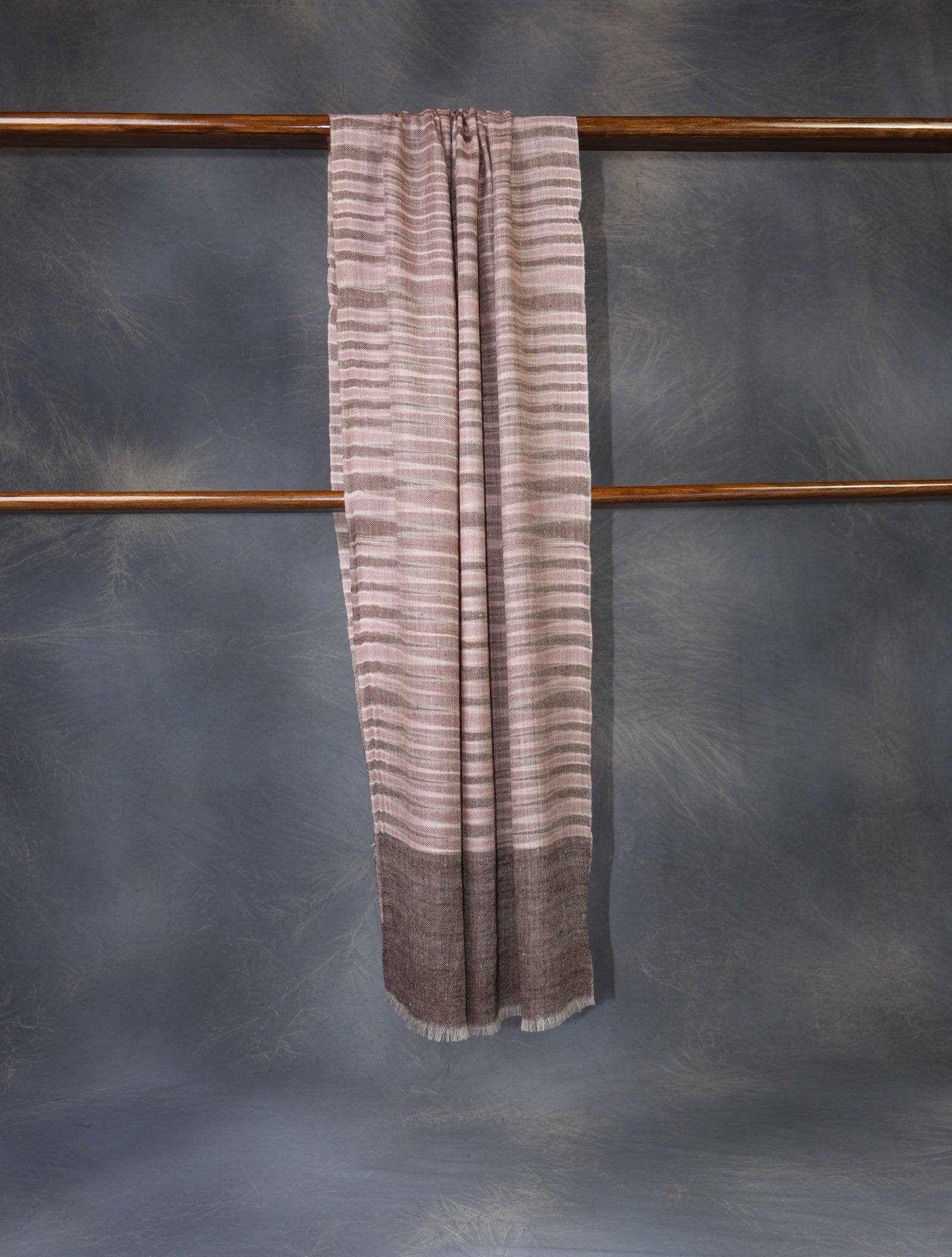 Light Pink And Brown Striped Handwoven Cashmere Pashmina Scarf