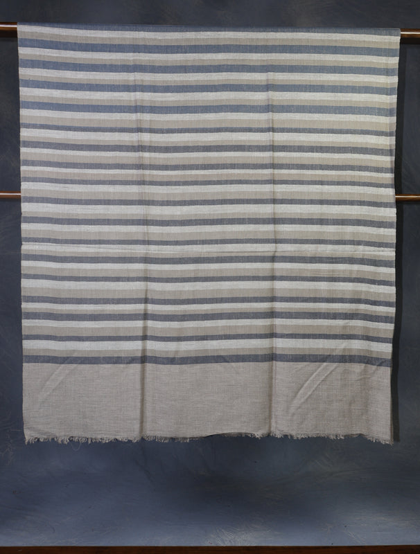 Natural Ivory Striped handwoven Cashmere Pashmina Shawl