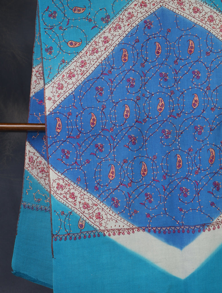 Triple Dye Jali Sozni Embroidery Stole