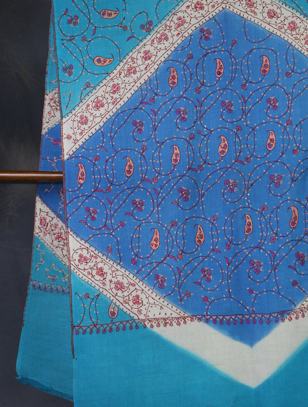 Triple Dye Jali Sozni Embroidery Stole