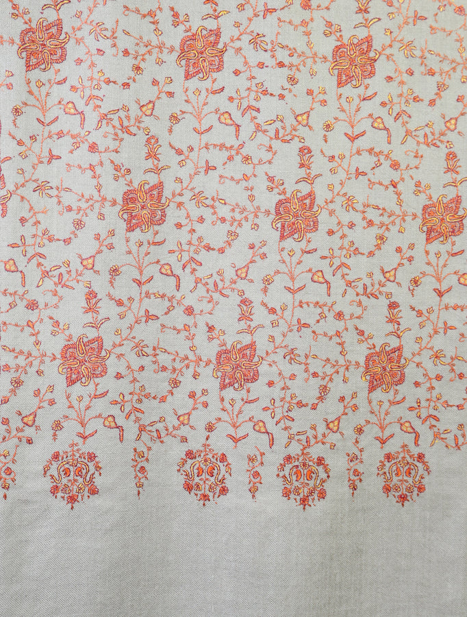 Beige Butti Dar And Jali Embroidery Cashmere Pashmina Shawl