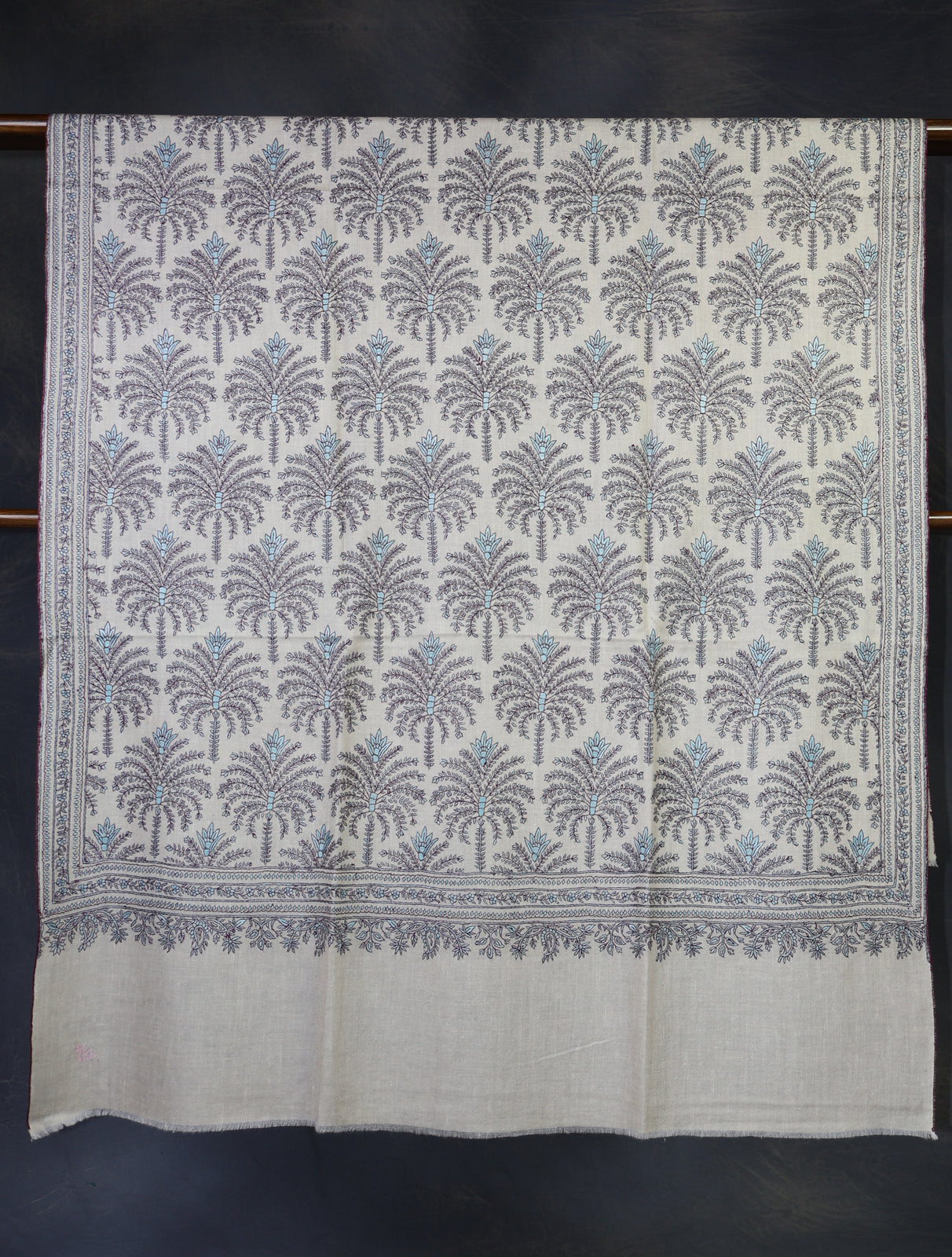Cream Color Base Boteh Embroidery Pashmina Shawl
