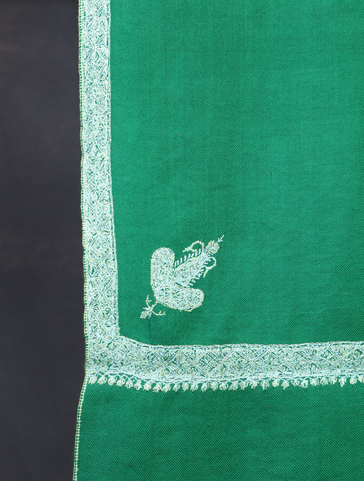 Green Base With White Border Embroidery Cashmere Pashmina Shawl