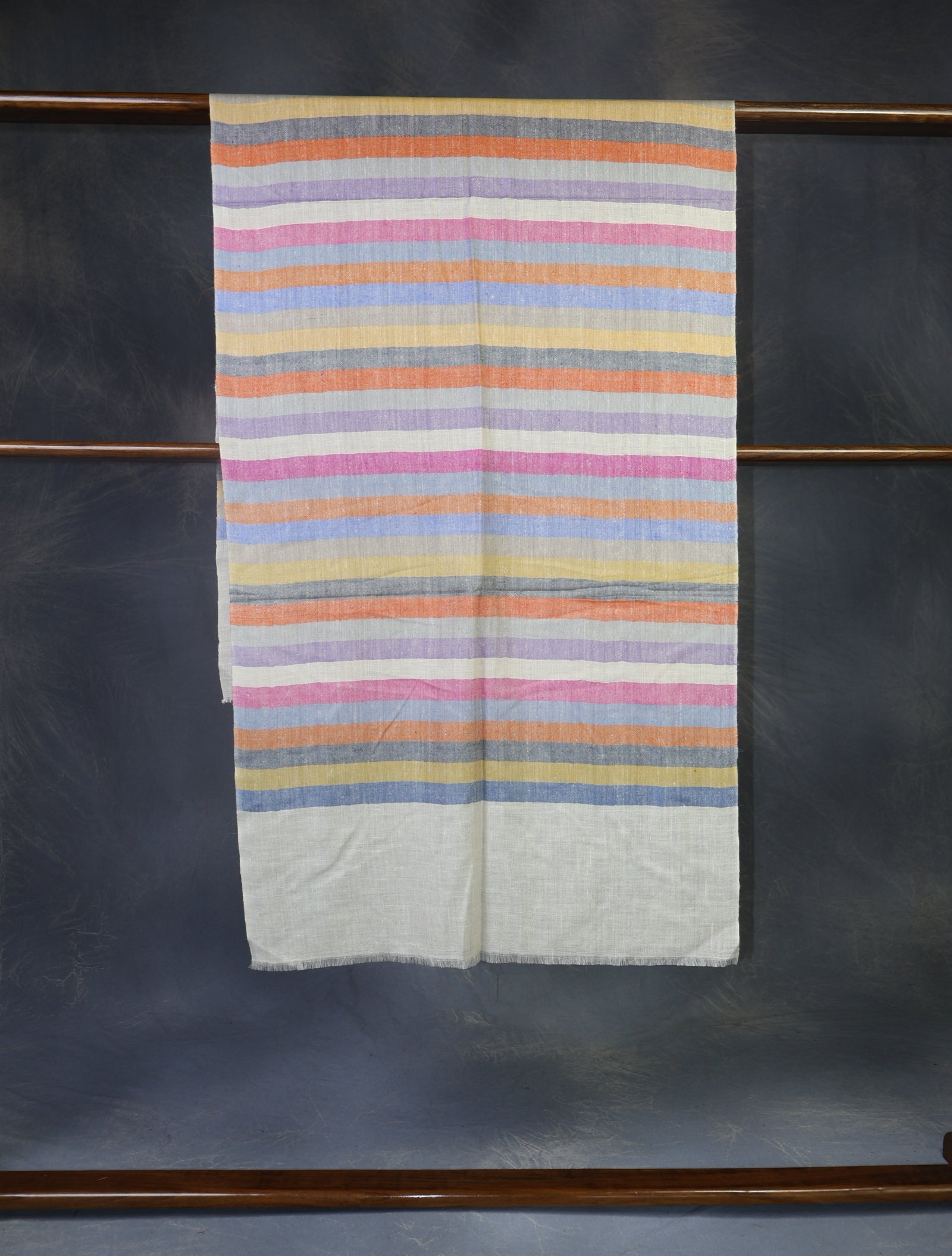 Ivory Multi Color Striped Handwoven Cashmere Pashmina Scarf