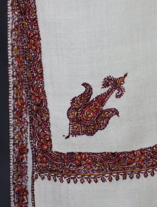 3 yard Ivory Base With Border Embroidery Merino Shawl