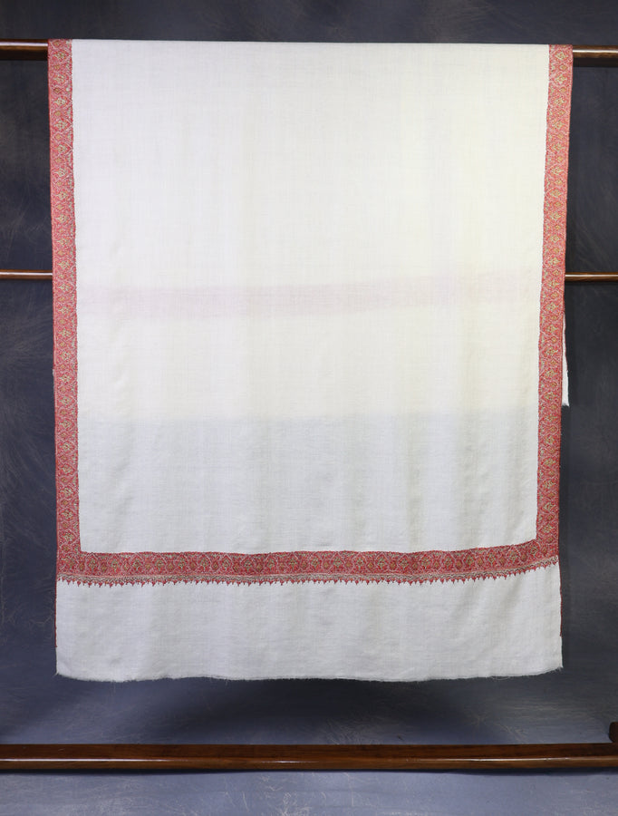 Ivory Base Big Border Embroidery Cashmere Pashmina Shawl