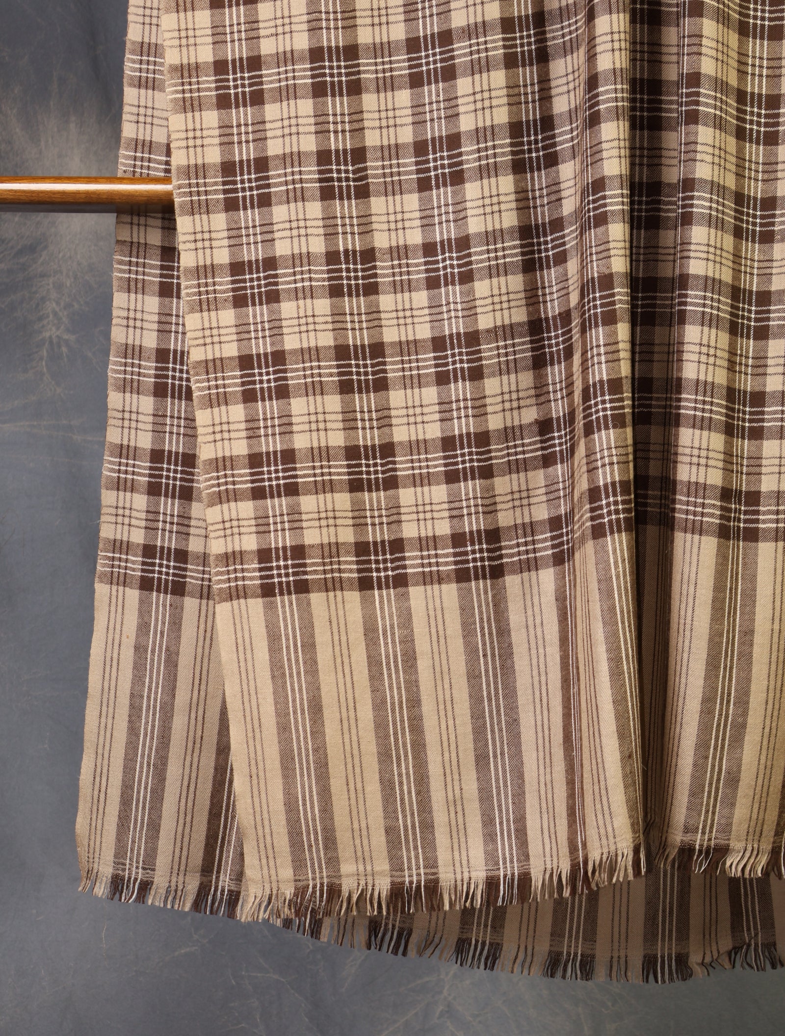 Brown Check Handwoven Cashmere Pashmina Shawl