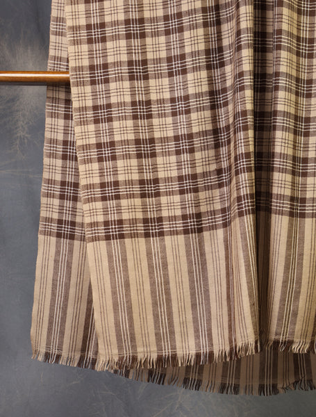 Brown Check Handwoven Cashmere Pashmina Shawl