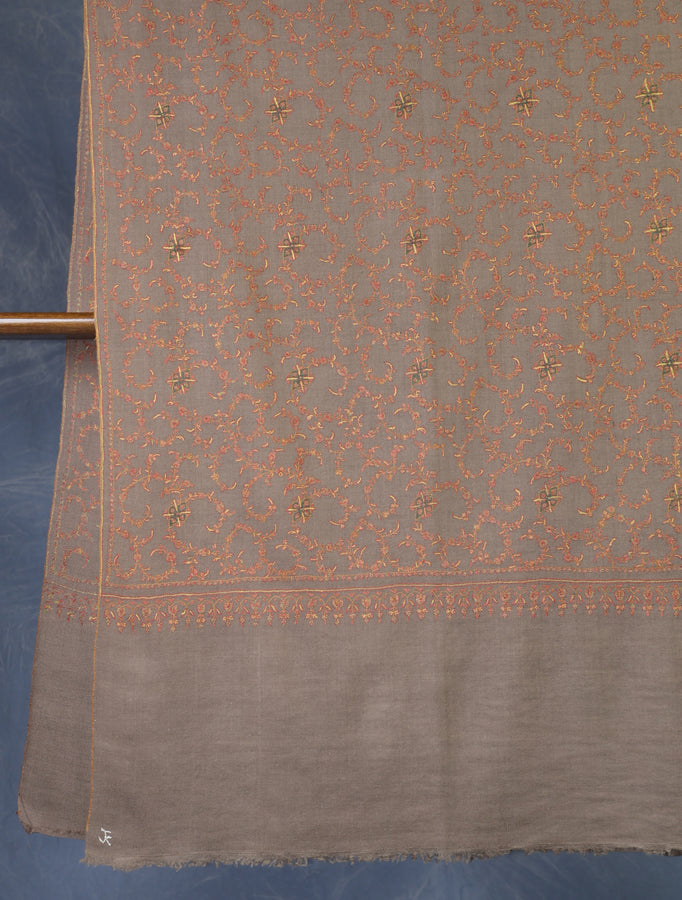 Natural Color Jali Embroidery Cashmere Pashmina Shawl