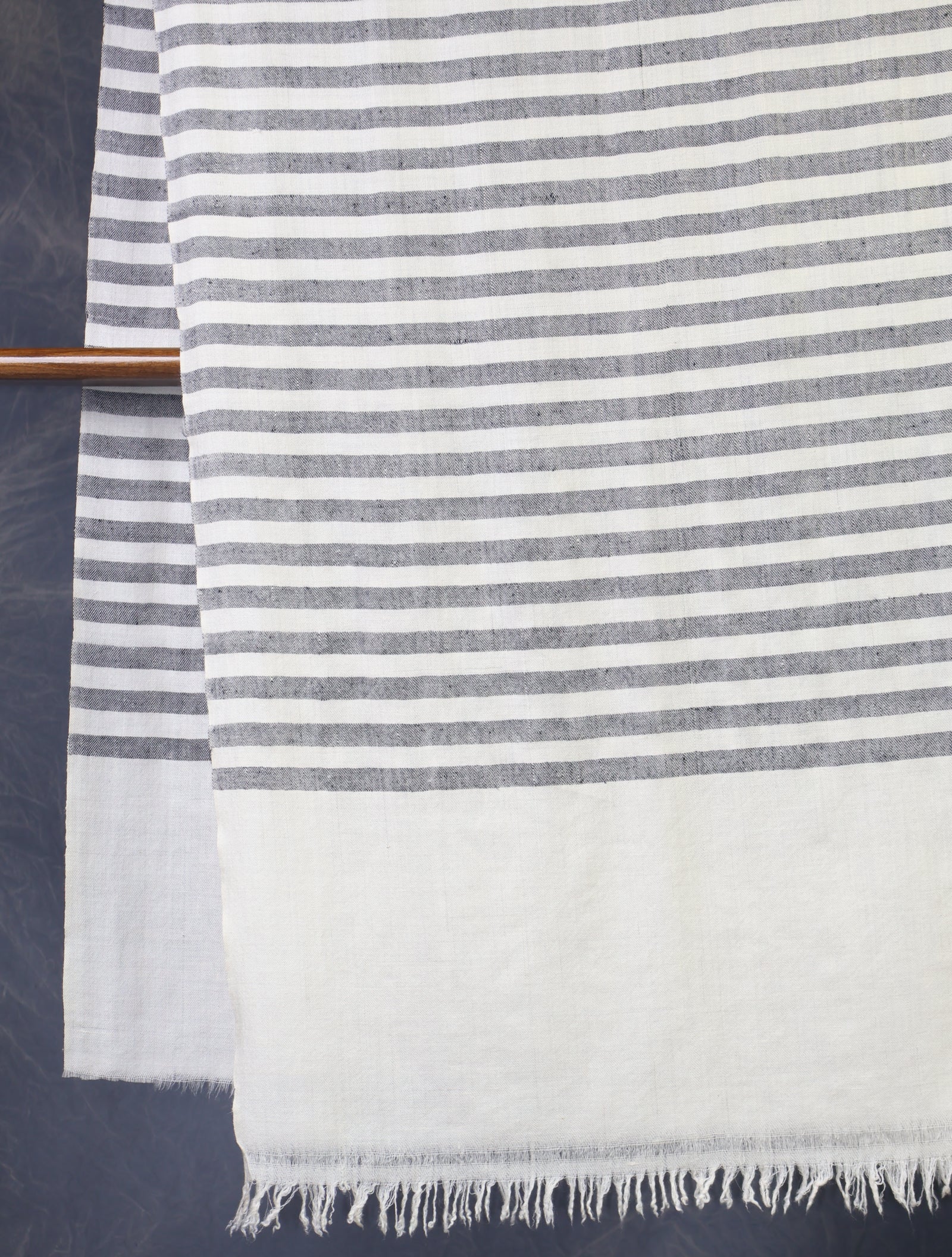Ivory and Black Striped Handwoven Cashmere Pashmina Shawl
