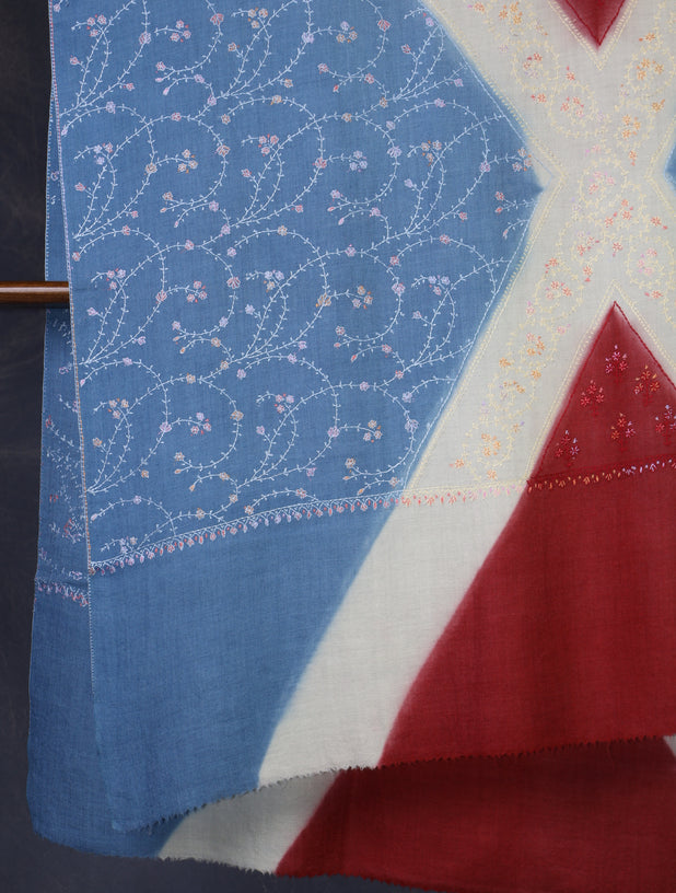 Triple Dye  Jali Sozni Embroidery Shawl