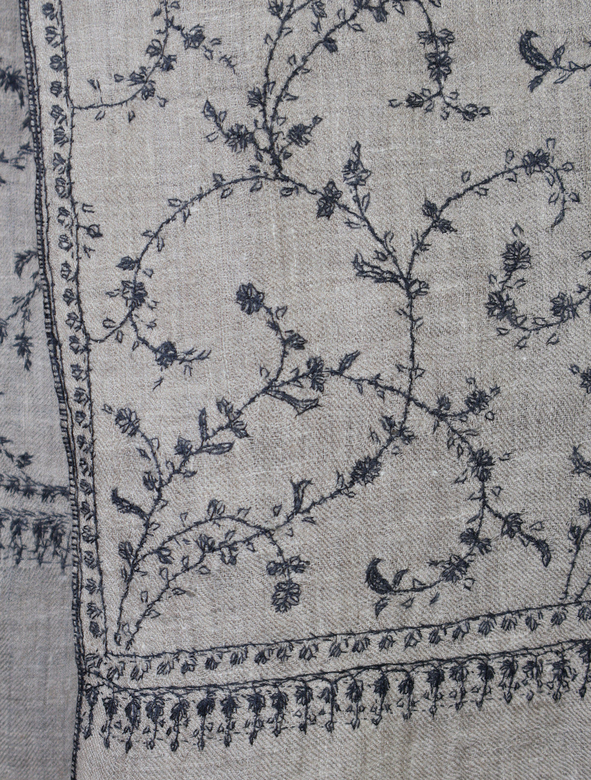 Natural Jali Embroidery Cashmere Pashmina Scarf
