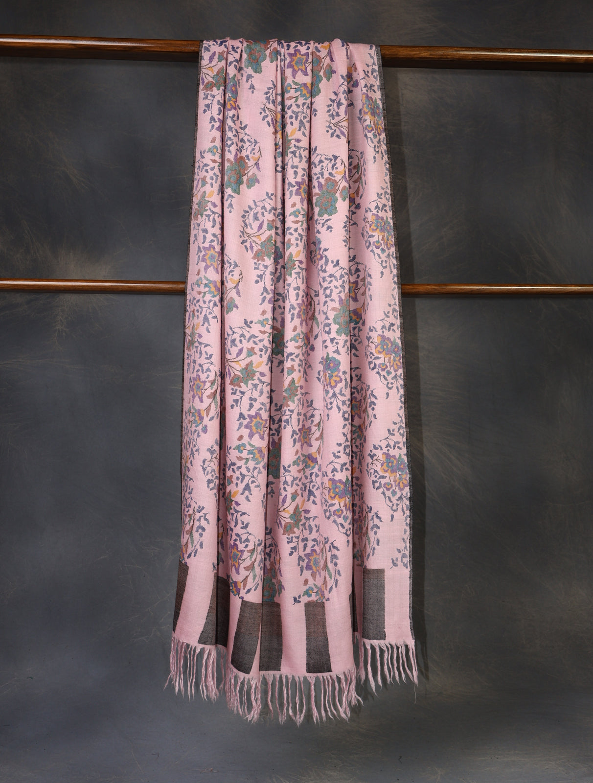 Blush Pink Kani Floral Pashmina Shawl
