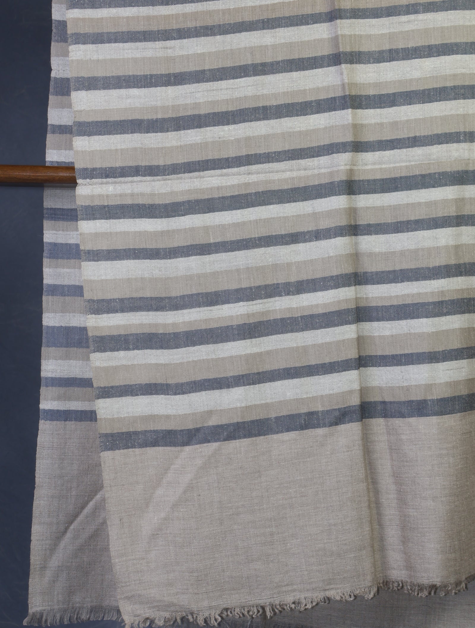 Natural Ivory Striped handwoven Cashmere Pashmina Shawl