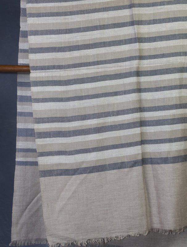 Natural Ivory Striped handwoven Cashmere Pashmina Shawl