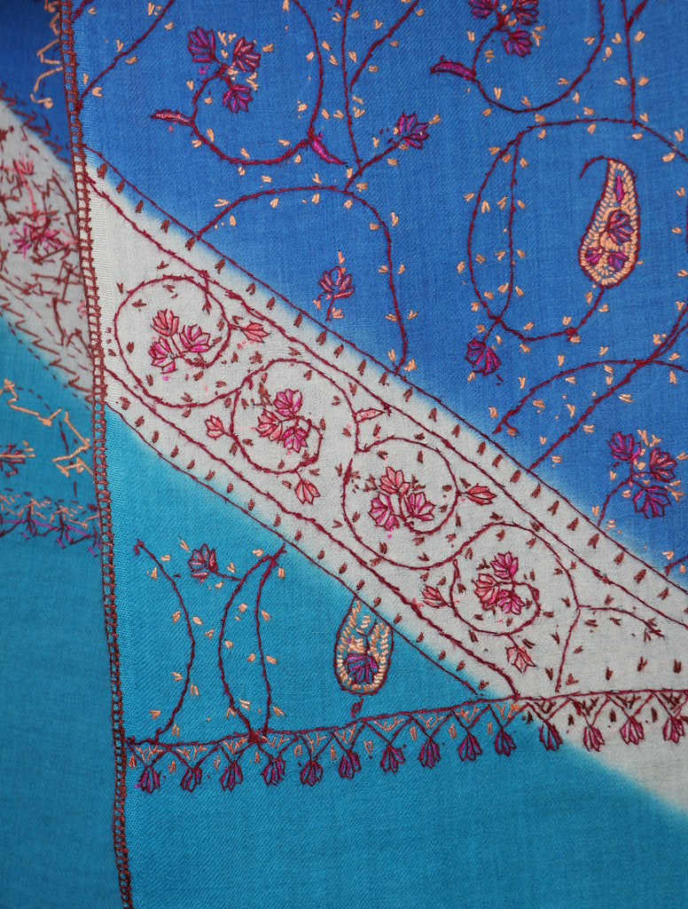 Triple Dye Jali Sozni Embroidery Stole