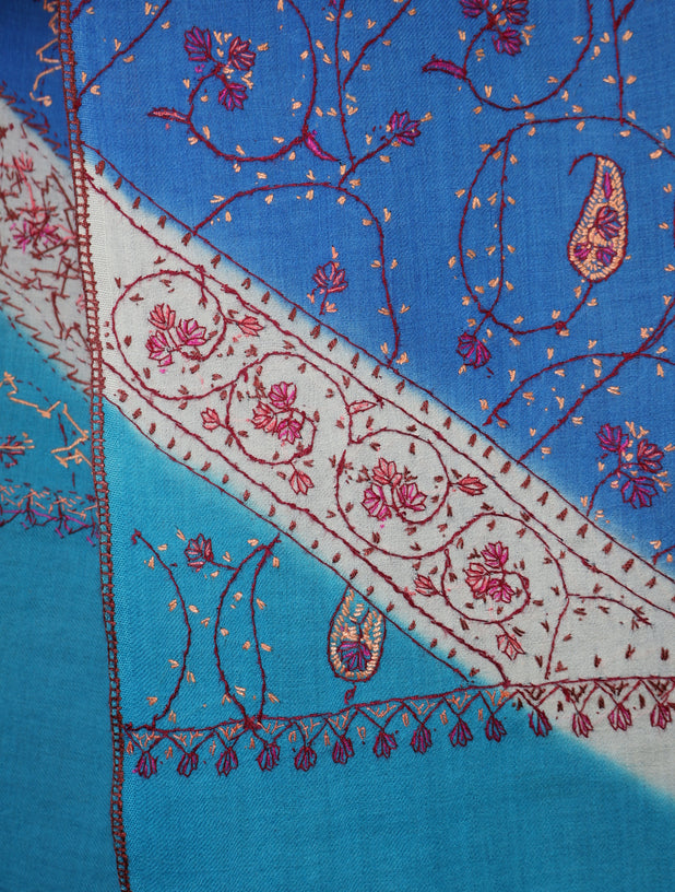 Triple Dye Jali Sozni Embroidery Stole