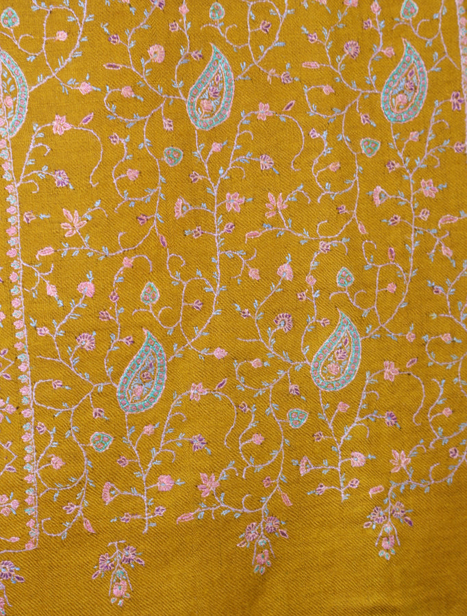 Mustard jali Embroidery Cashmere Pashmina Shawl