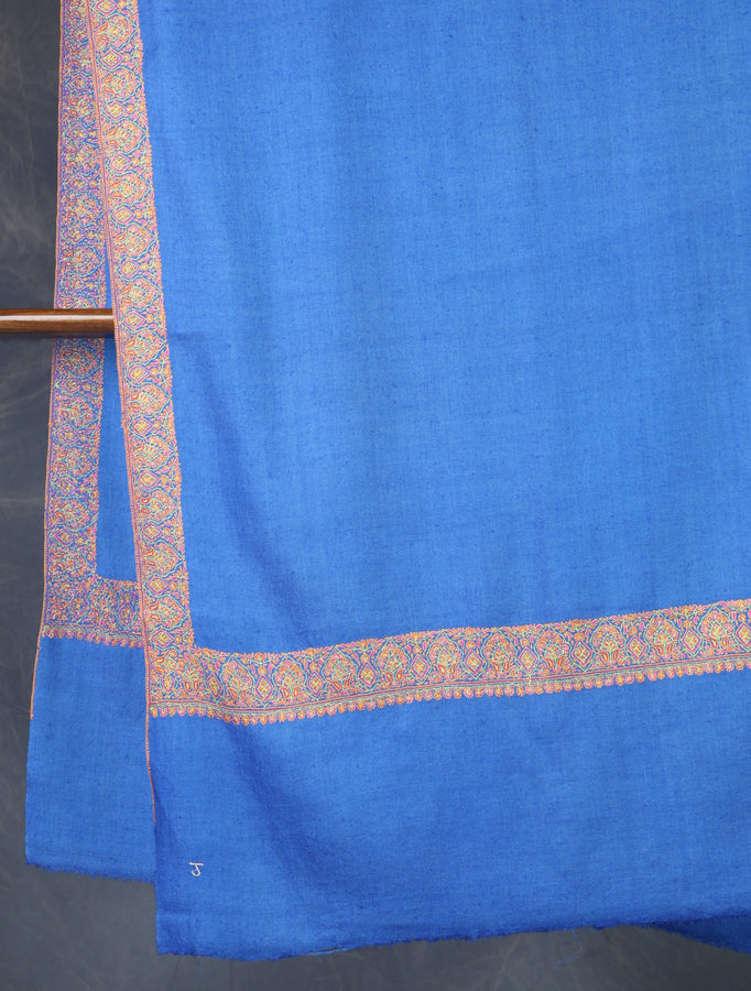 Blue Base Big Border Embroidery Cashmere Pashmina Shawl