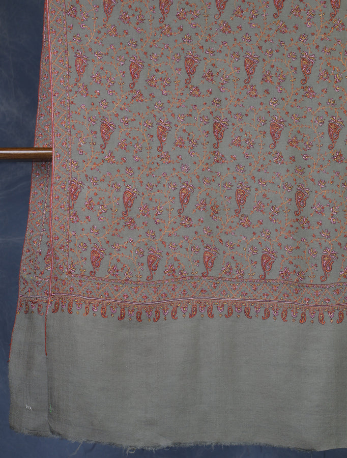 Light Brown Jali Embroidery Cashmere Pashmina Shawl