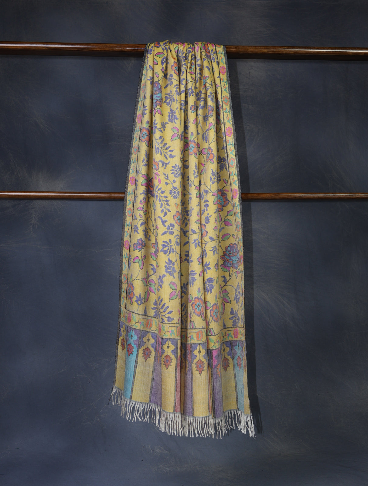 Lemon Kani floral Pashmina Shawl