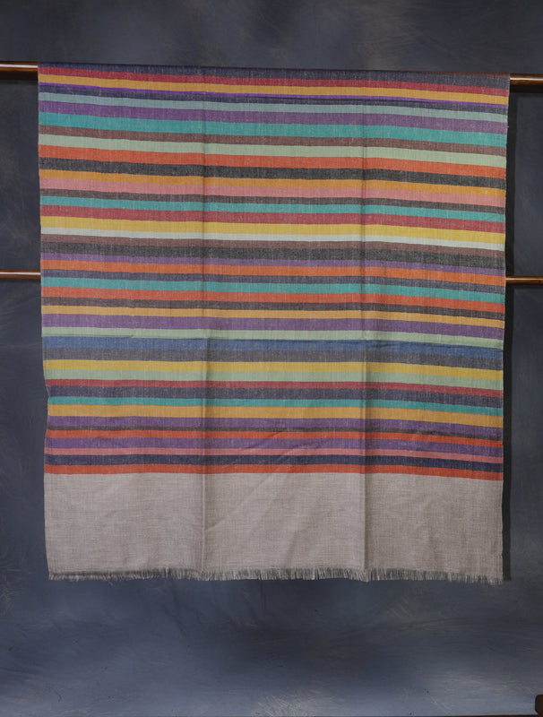 Natural Multicolor Striped handwoven Cashmere Pashmina Shawl
