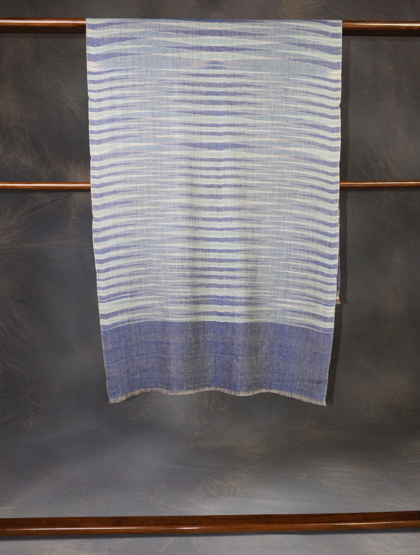 Blue Striped Handwoven Cashmere Pashmina Scarf