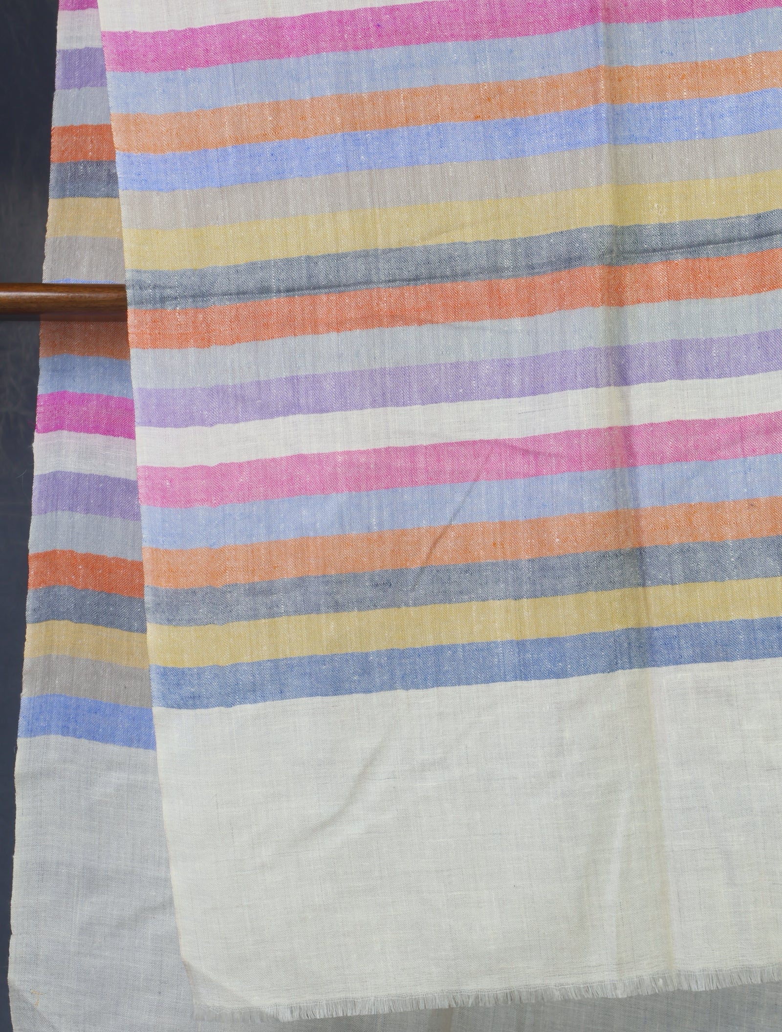 Ivory Multi Color Striped Handwoven Cashmere Pashmina Scarf