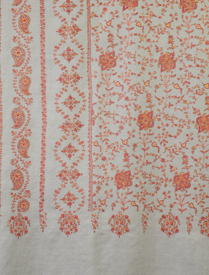 Beige Butti Dar And Jali Embroidery Cashmere Pashmina Shawl