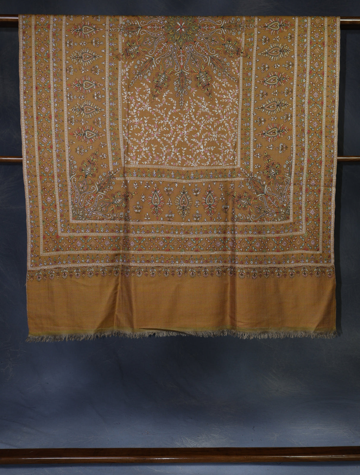 Pink And Mustard Reversible Multicolor Kalamkari Pashmina Shawl