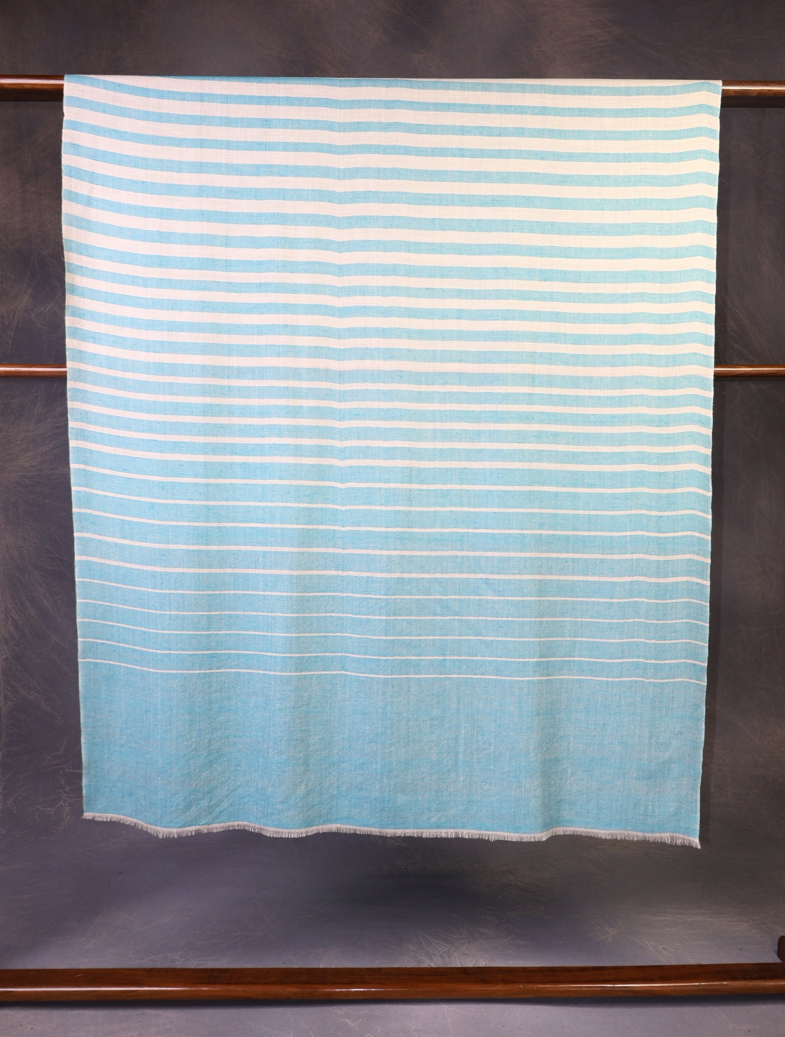 Blue and Ivory Striped Handwoven Cashmere Pashmina Shawl