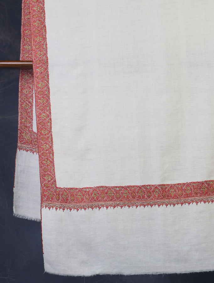 Ivory Base Big Border Embroidery Cashmere Pashmina Shawl
