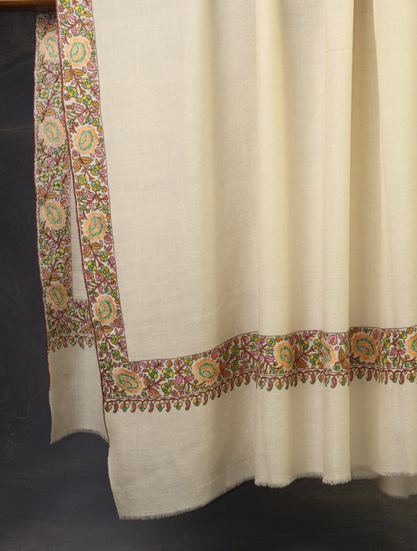 3 yard Ivory Border Embroidery Cashmere Pashmina Shawl