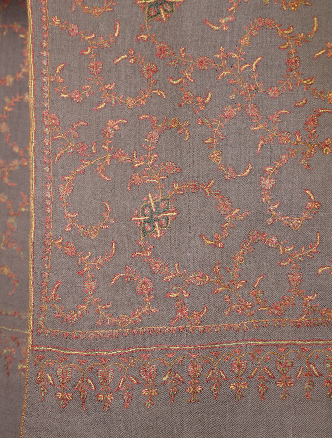 Natural Color Jali Embroidery Cashmere Pashmina Shawl