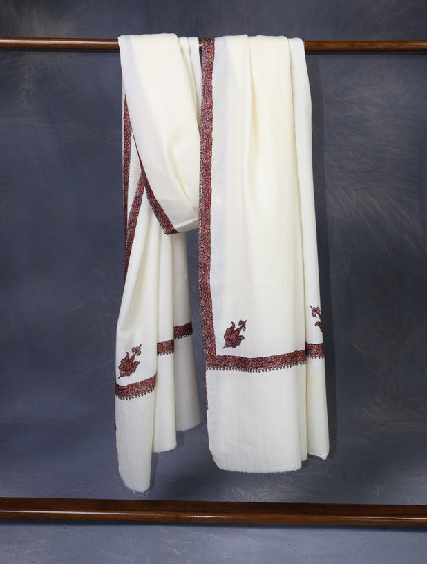 3 yard Ivory Base With Border Embroidery Merino Shawl