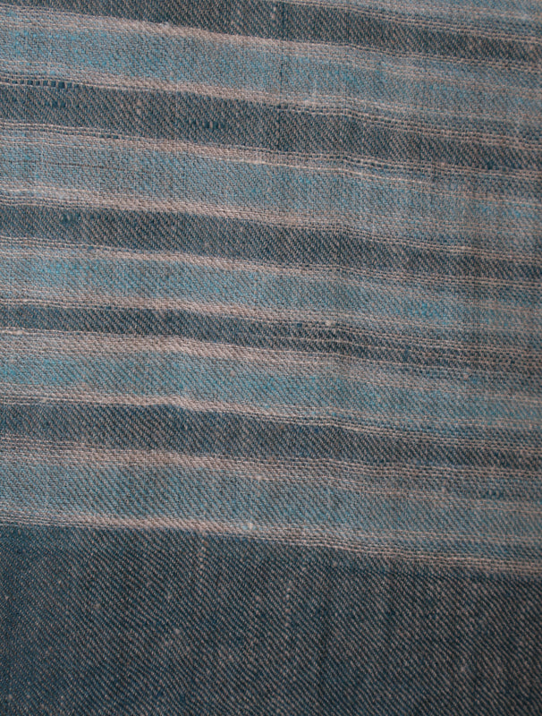 Ivory Base Sea Green Striped Handwoven Cashmere Pashmina Scarf