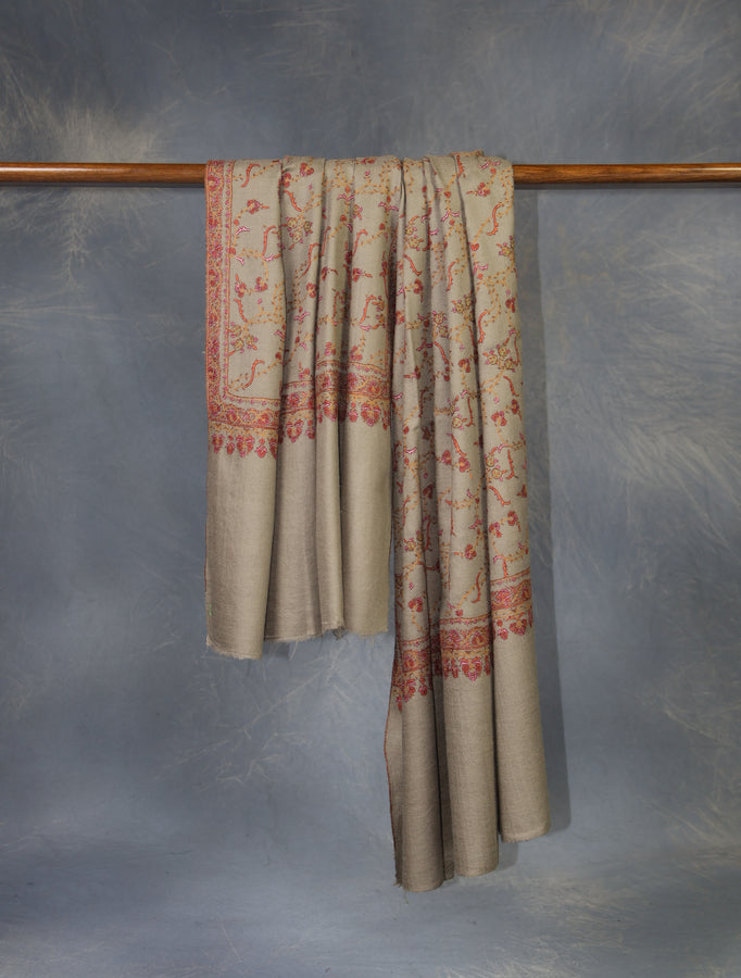 Light Natural Jali Embroidery Cashmere Pashmina Shawl