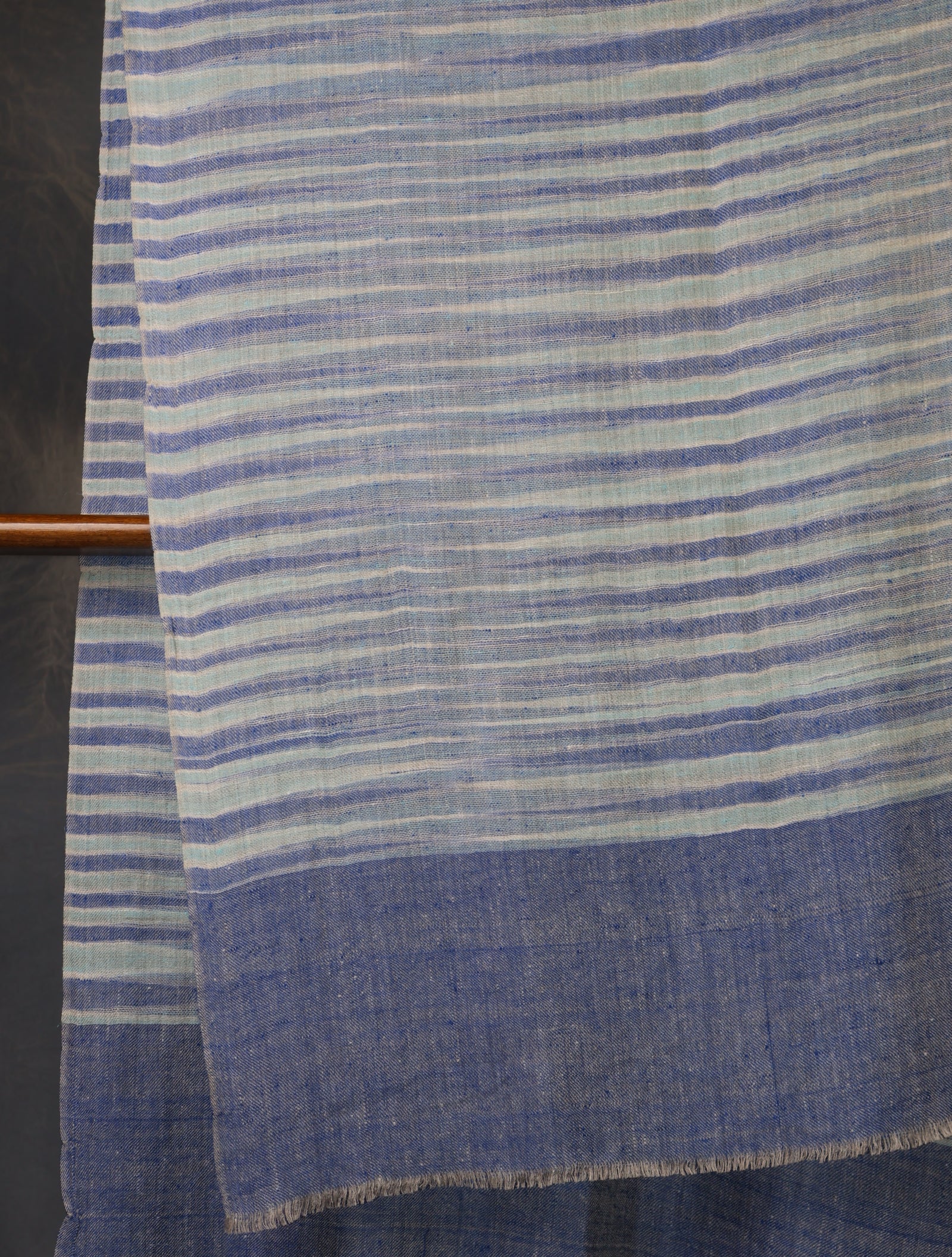 Blue Striped Handwoven Cashmere Pashmina Scarf